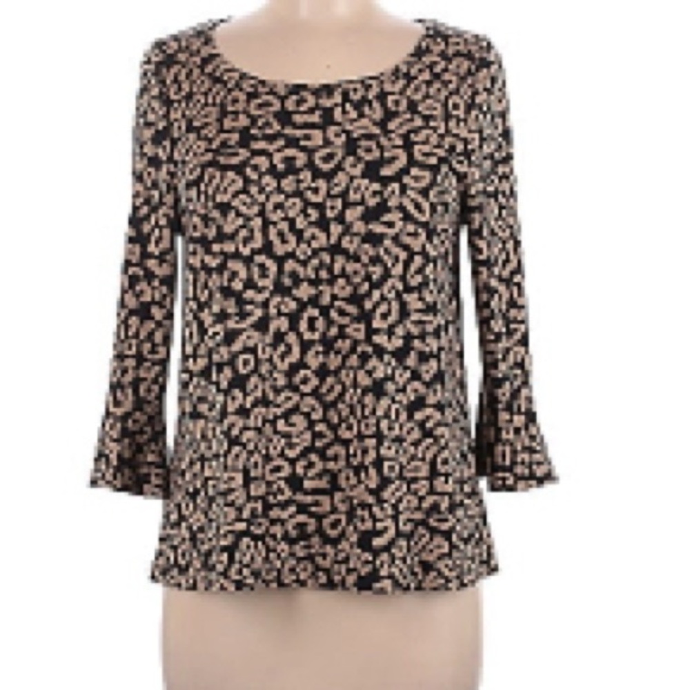 Anthropologie Black and Tan Animal Print Blouse Jersey Medium